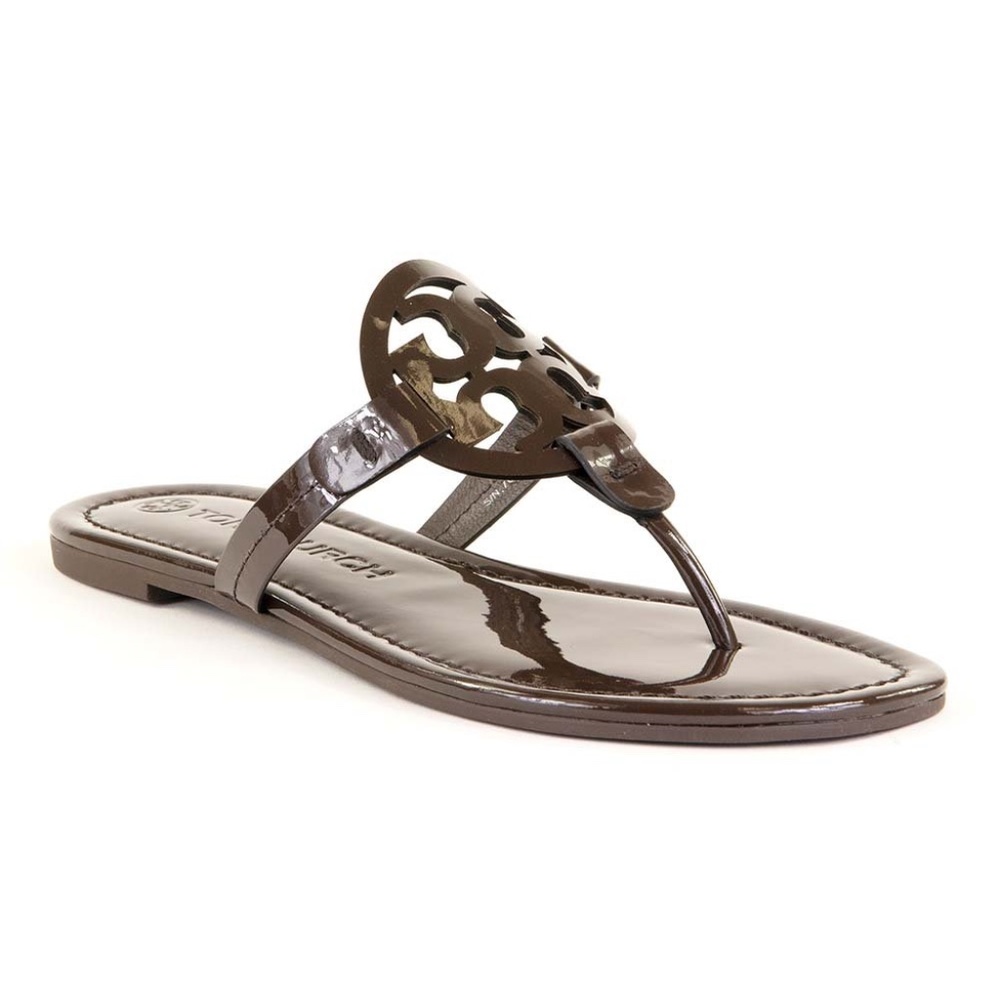 Tory Burch Miller Logo Patent Leather Sandals 9.5 Coconut